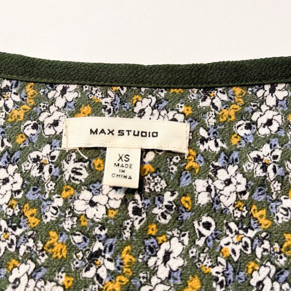 Max Studio Tiered Floral Long Sleeves Dress Sz‎ XS Relaxed Fit Green Multicolor - Picture 2 of 14